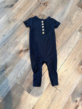 Posh Peanut black ribbed henley Romper